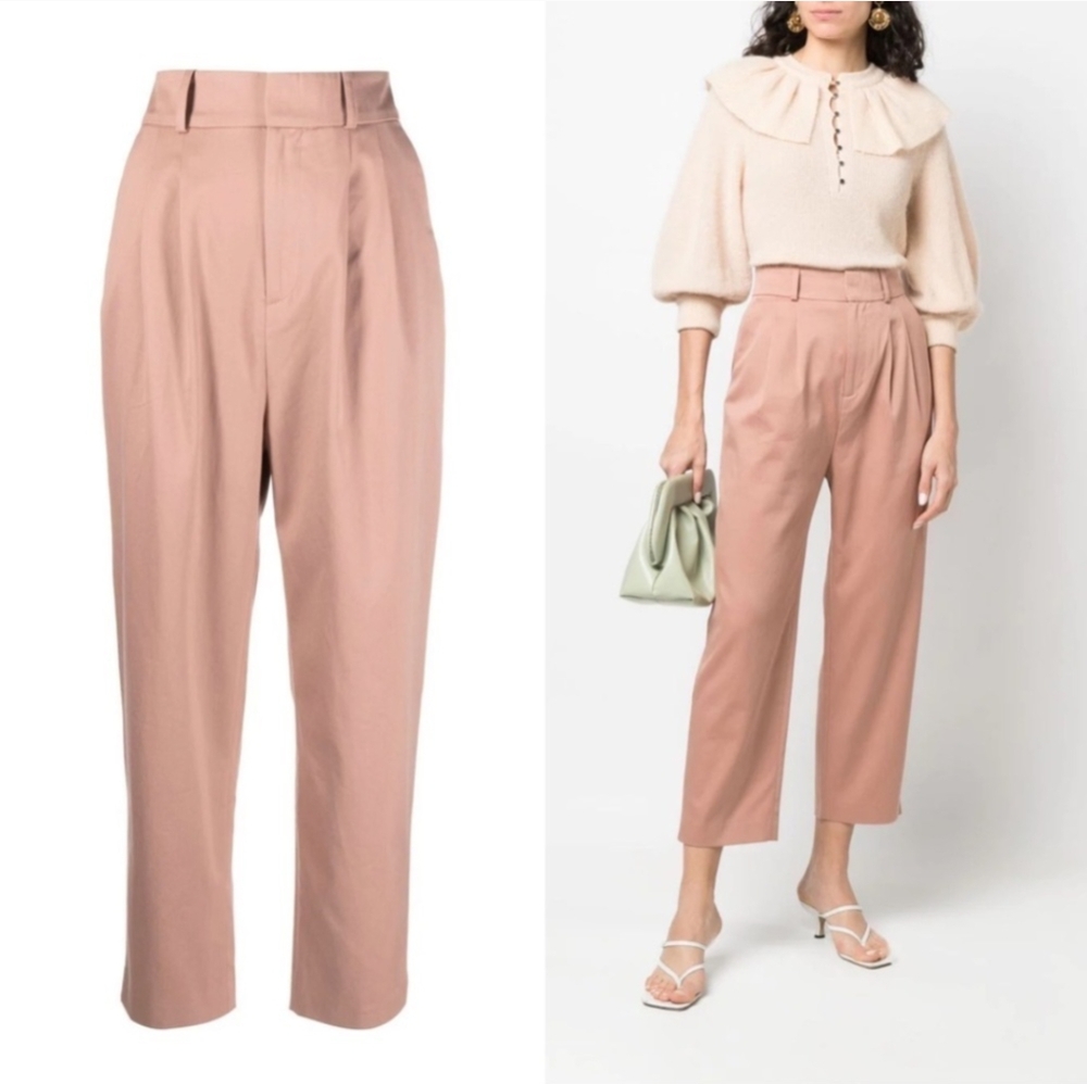 BA&SH MAIWEN Pleated Cropped 7/8 Carott Trousers In Blush, Size 2/XS NWT